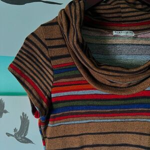 L.A Soul Retro Brown Striped Cowl Neck Sweater Dress Size Small